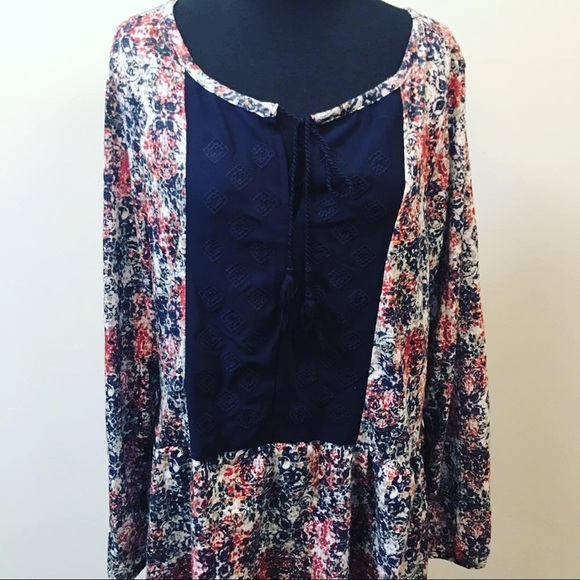 Dept 222 Tops - Dept 222 navy blue long sleeved sheer tunic Sz L